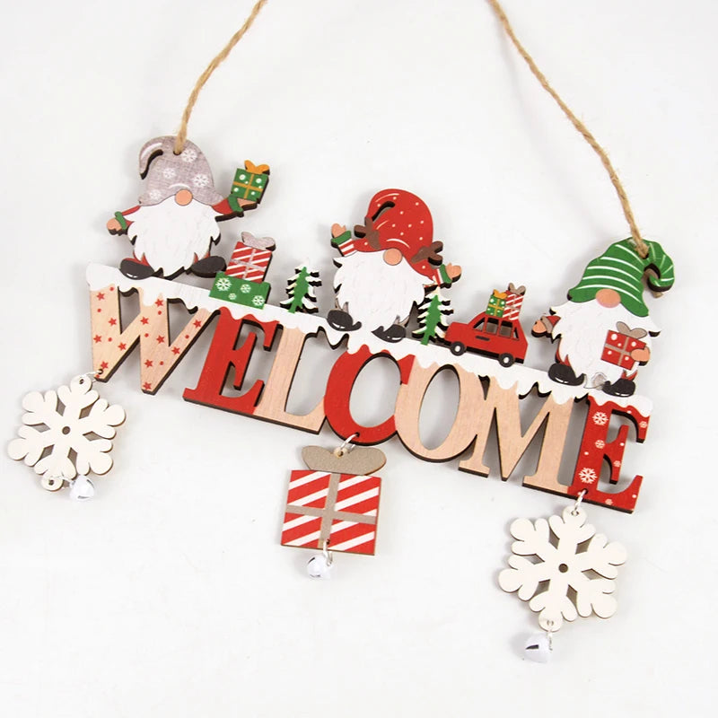 Gnome Santa Claus Wooden Hanging Ornament 2024 Merry Christmas Decoration for Home Door Xmas Tree Pendants Navidad New Year 2025 Beauty World Shop