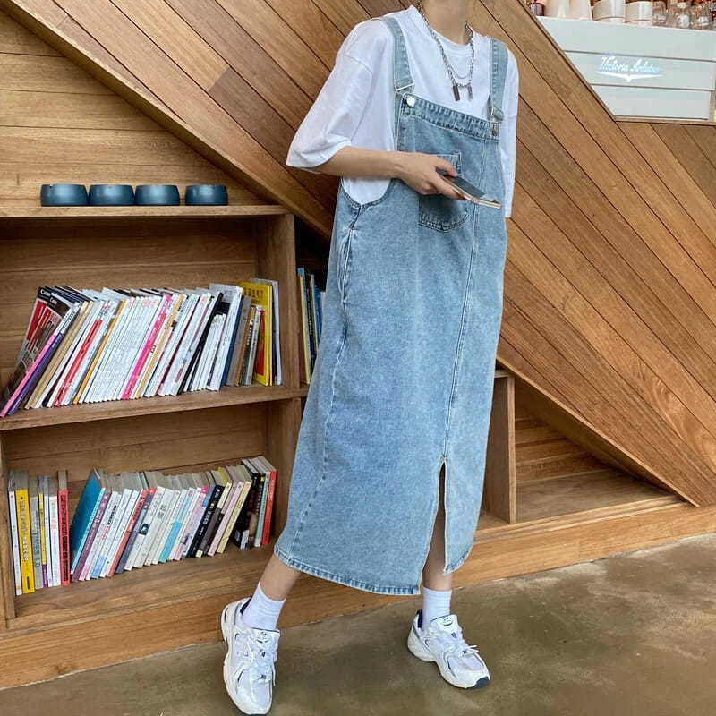 Spring Summer Denim Overall Dress Women Sleeveless Jeans Dresses Fashion Female Solid Slip Casual Loose Spaghetti Strap Dresses Beauty Trend Shop