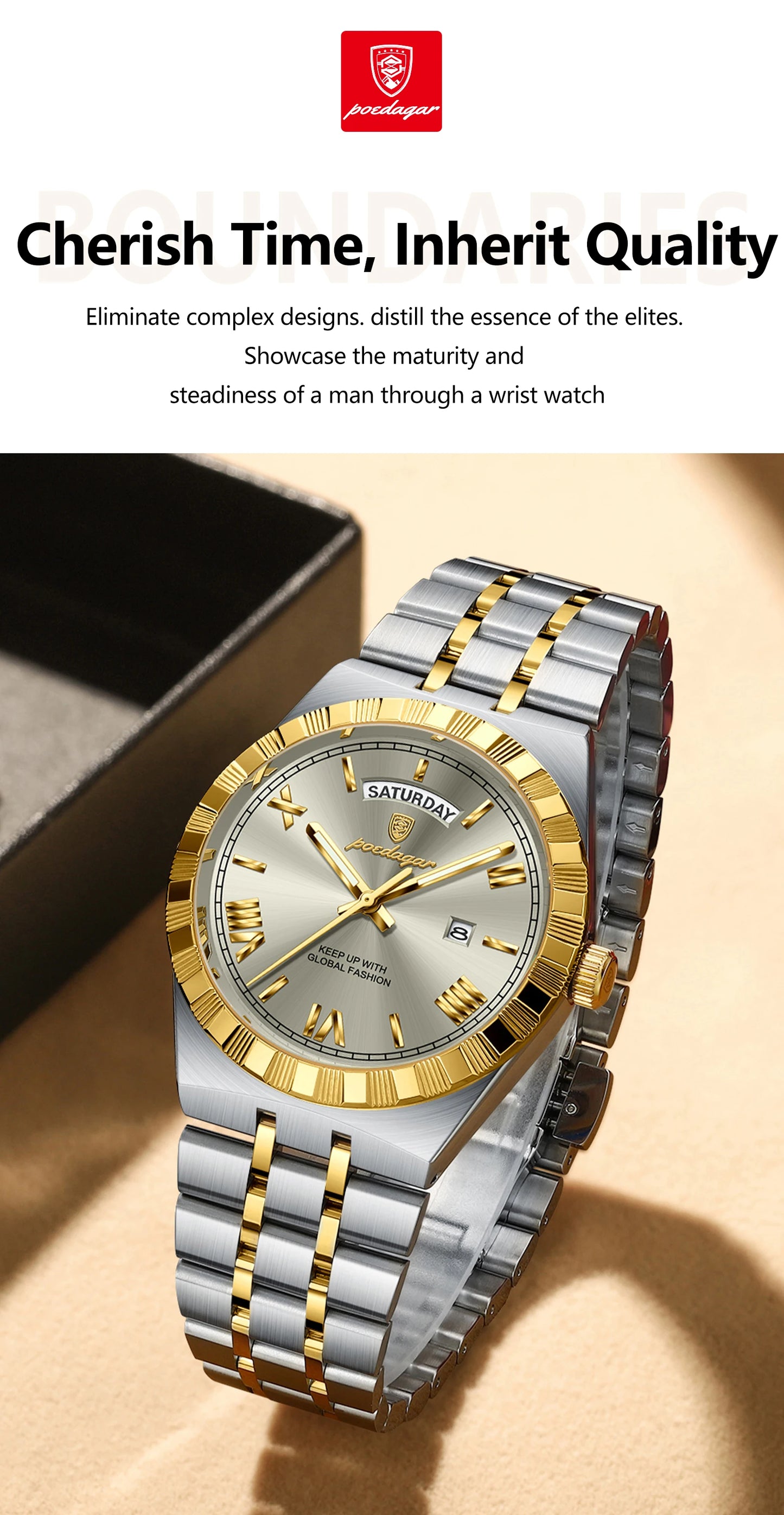 POEDAGAR Fashion Business Men's Watch Luminous Waterproof Week Date Luxury Man Wristwatch Stainless Steel Quartz Watches For Men Beauty World Shop