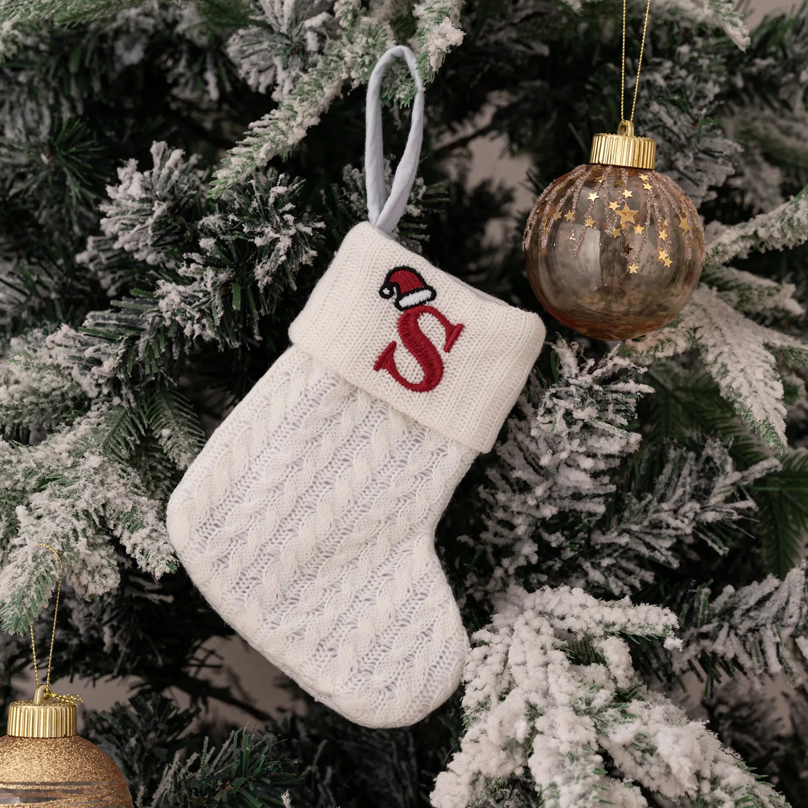 1PC A-Z Letter Hanging Christmas Stockings Knitted Socks  Christmas Tree Hanging for Family Party Decoration Beauty World Shop