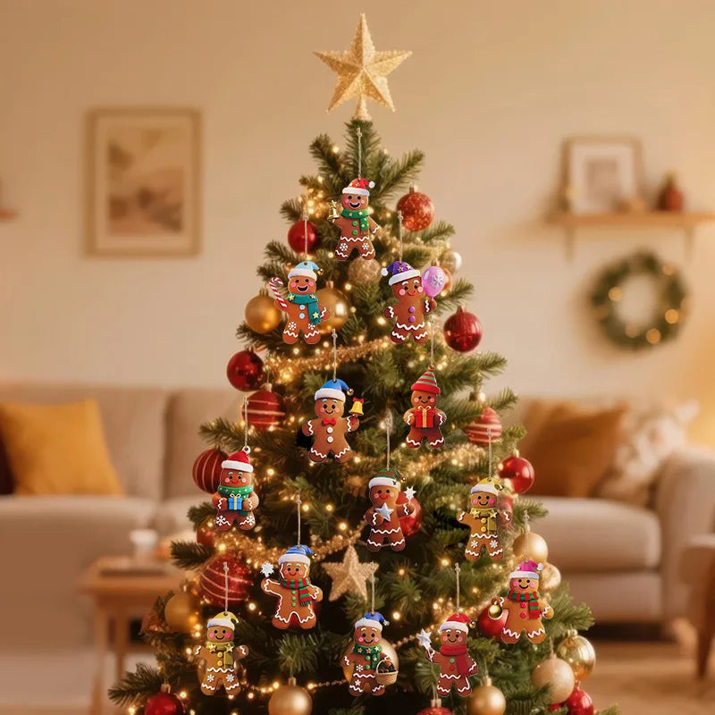 12/24pcs Christmas Gingerbread Man Ornaments Xmas Tree Wooden Hanging Pendants 2026 New Year Party Home Decoration Kids DIY GIft Beauty World Shop