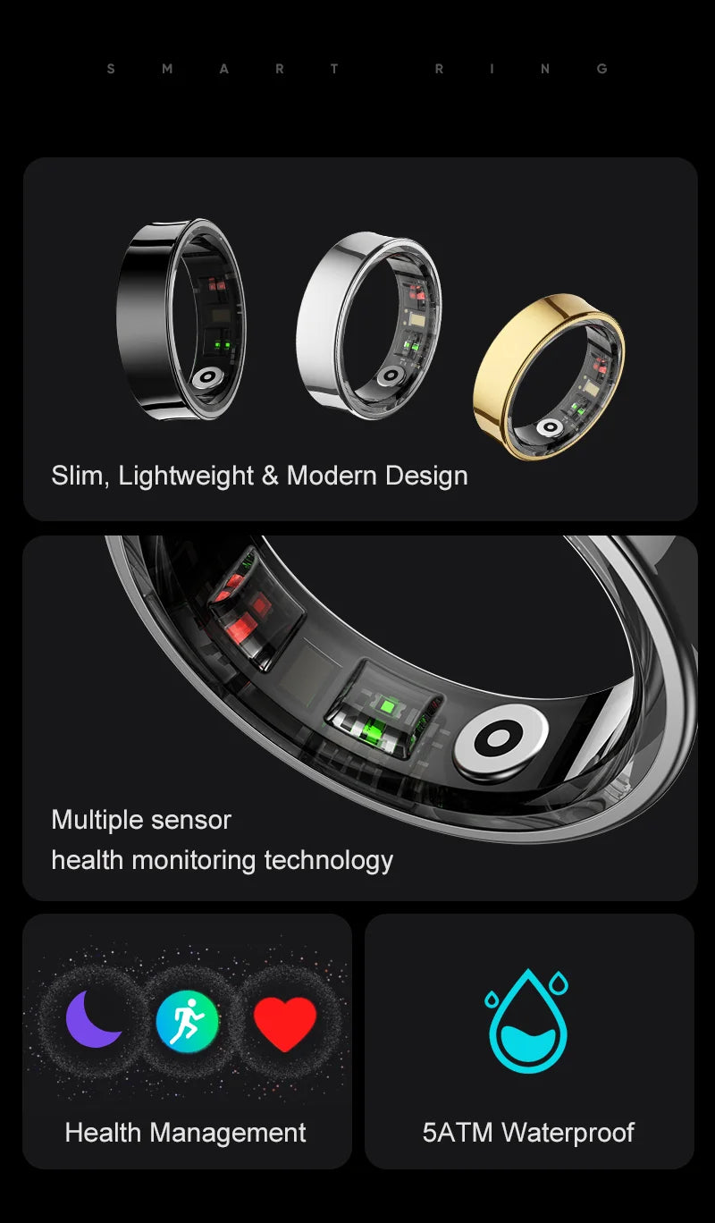 R09 Smart Ring Men Women with Charging Case,Heart Rate Blood Oxygen,Skin Temperature Monitor,5ATM Waterproof For Android iOS Beauty World Shop