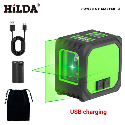 HILDA 2-Line Green Laser Level Self-Leveling Cross Line, Mini Size USB Charging Convenient to Carry High Visibility Beams Beauty World Shop