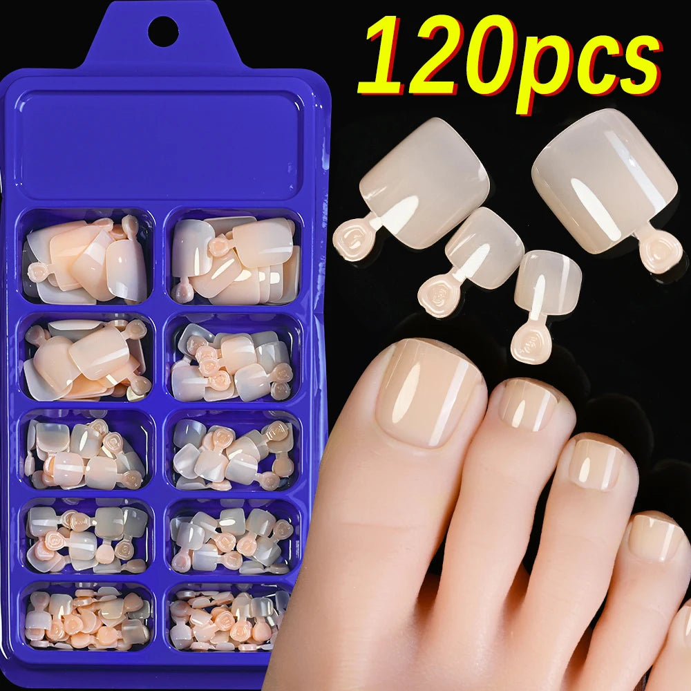 120Pcs 9-Colors French Fake Toenails Summer Short Sqaure Press On Toe Nails Tips Glossy Nude/Pink/Brown Full Cover False Toenail Beauty World Shop