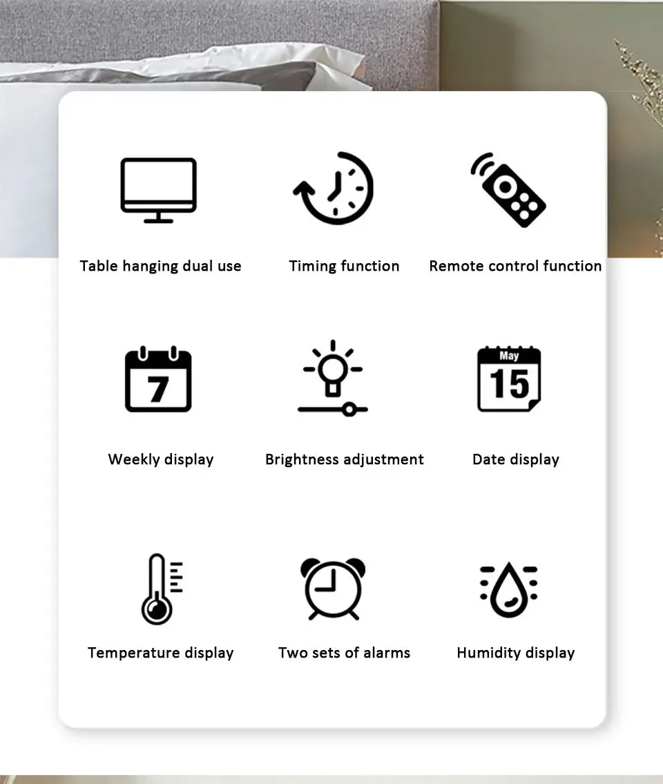 Digital Wall Clock with Atmosphere Lights Remote Control TEMP Humidity Display LED Large Table Clock Multifunctional Alarm Clock Beauty World Shop