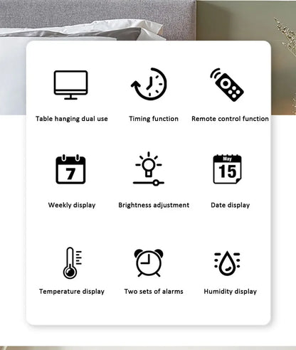 Digital Wall Clock with Atmosphere Lights Remote Control TEMP Humidity Display LED Large Table Clock Multifunctional Alarm Clock Beauty World Shop