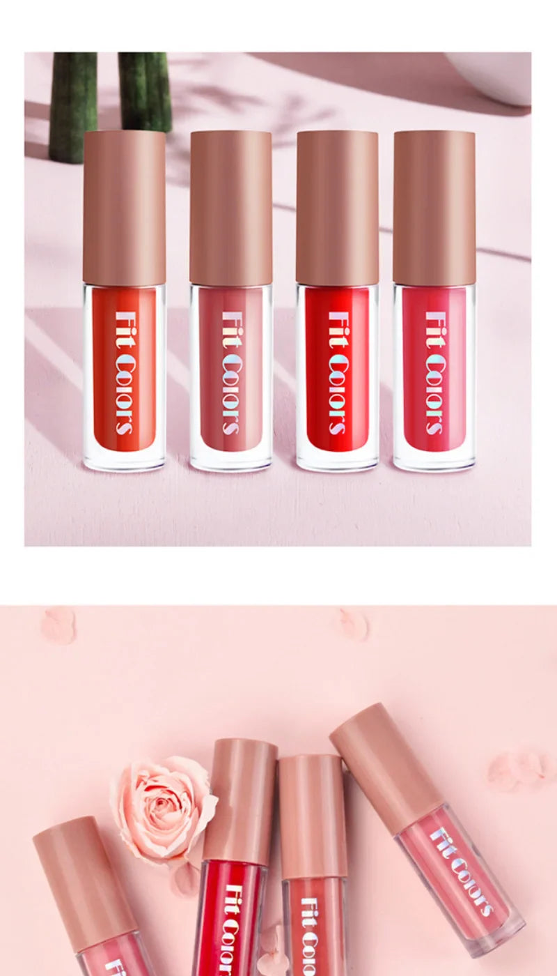 Fit Colors Velvet Lip Gloss Set — 4-Piece Non-Transfer, Diamond Finish, Long-Lasting Lip Gloss Collection Beauty Trend Shop