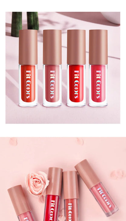 Fit Colors Velvet Lip Gloss Set — 4-Piece Non-Transfer, Diamond Finish, Long-Lasting Lip Gloss Collection Beauty Trend Shop