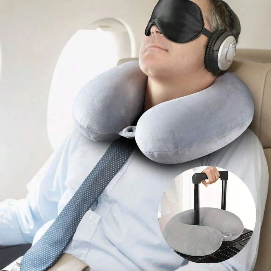 1pc Travel Pillow Neck Pillow Airplane Pillow Traveling Car Home Office Travel Neck Flight Pillow Snap Strap Soft Cover Beauty World Shop