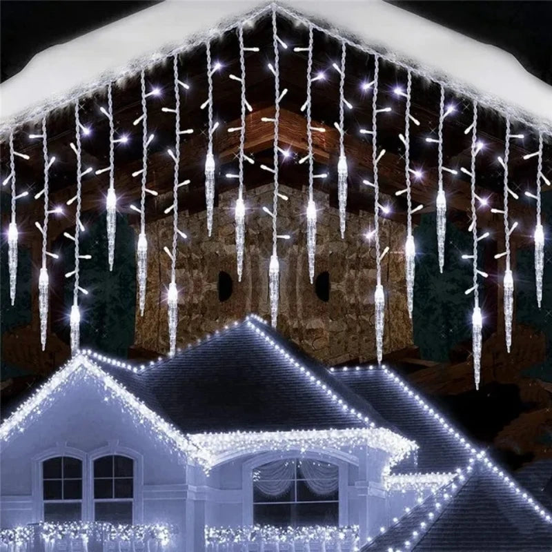 Christmas Garland LED Icicle Curtain String Lights Droop Outdoor Garden Street Wedding Decorative lighting Steady on Beauty World Shop