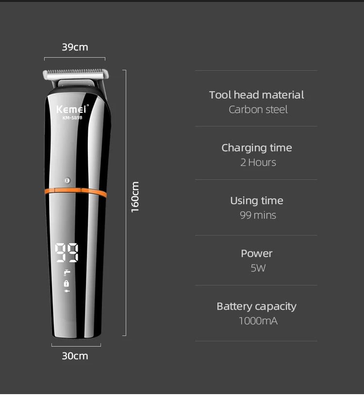 Kemei Waterproof 11-in-1 Men's Grooming Kit Electric Beard Trimmer Shaver Hair Clipper Rechargeable Nose Hair Trimmer KM-5898 Beauty World Shop