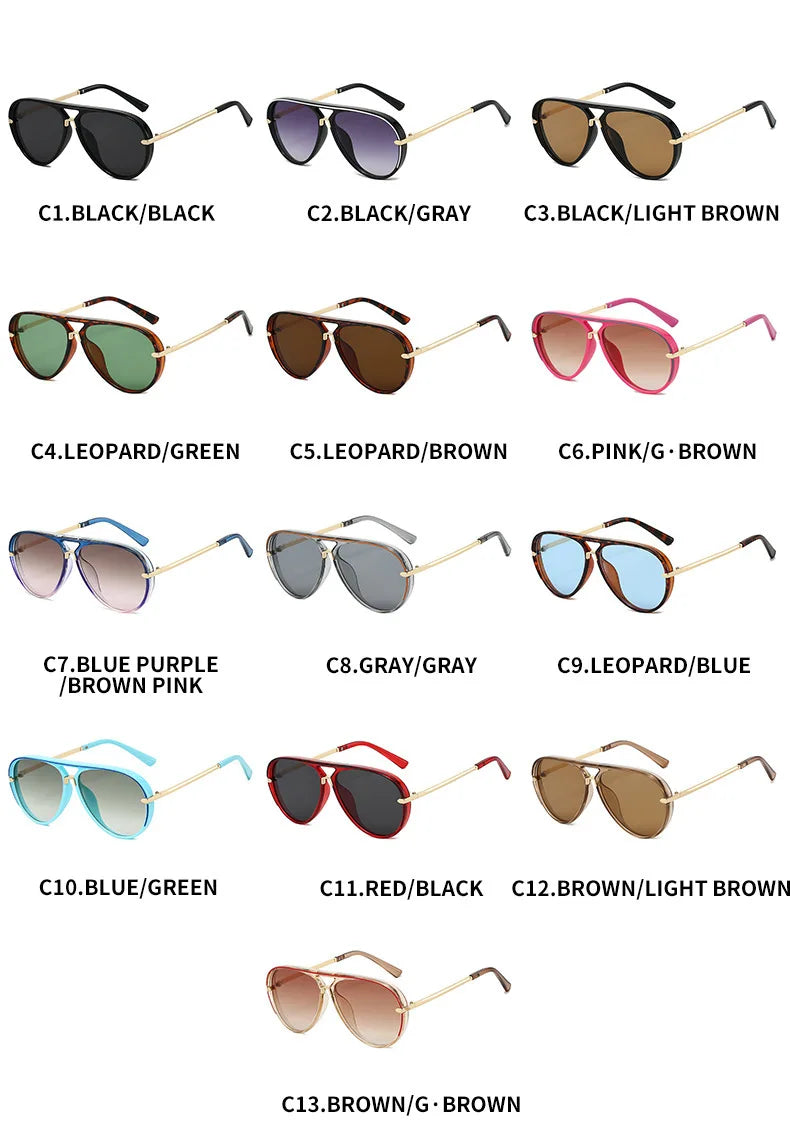 Trendy Oversized Pilot Sunglasses Women Men Vintage Retro Classic Designer Sun Glasses UV400 Protection Fashion Ladies Shades Beauty World Shop