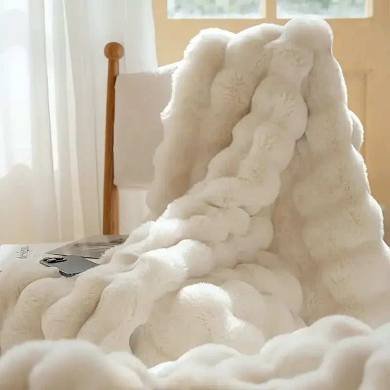 [Cozy|Faux Rabbit] Soft, Warm, 1pc Cozy Faux Rabbit Fleece Blanket | Throw for Bedroom, Guest Room, Living Room, Student Dormito Beauty World Shop