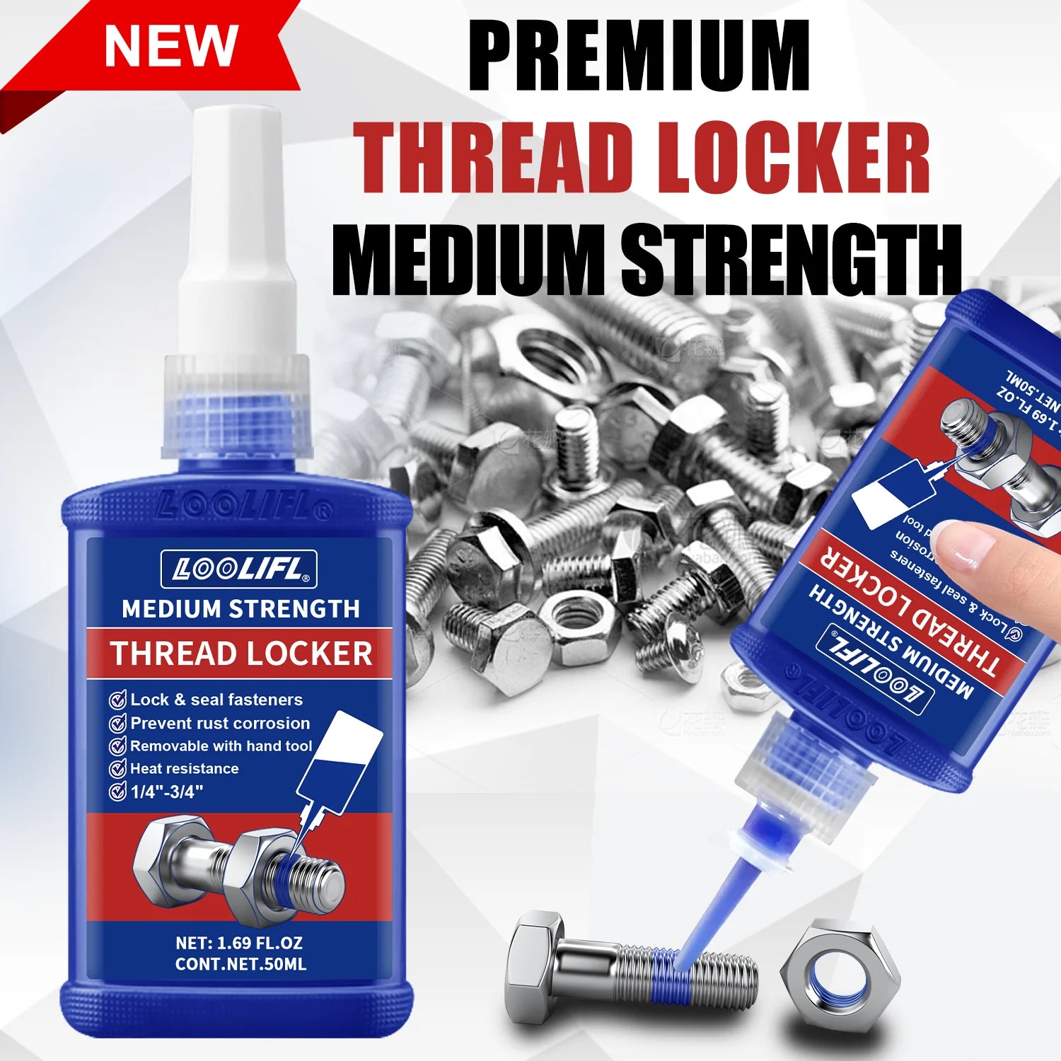 LOOLIFL Blue Thread Locker 243 Nuts-Bolts Locker, Screw Adhesive Lock Tight Seal Fasteners Anaerobic Curing Metal Glue,Rustproof Beauty World Shop