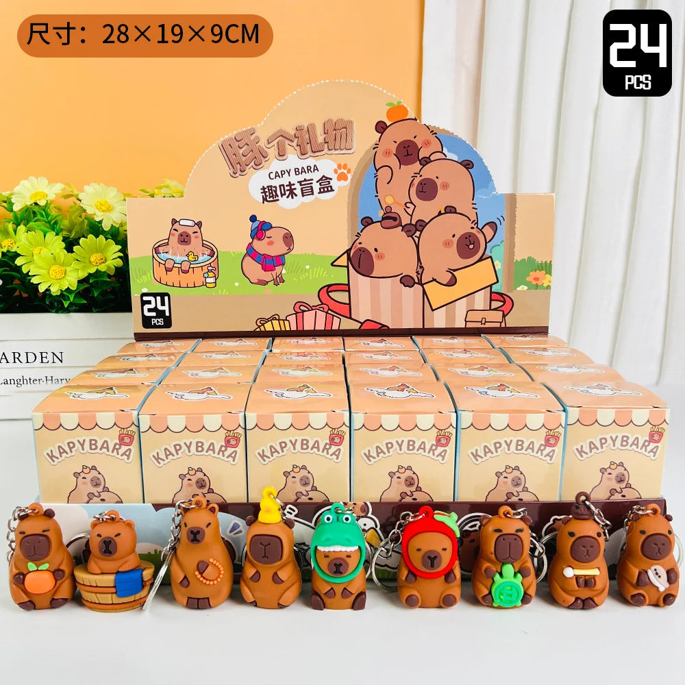 In Stock 24pcs Capybara Blind Box Keychain Cute Snot Bear Figure Mystery Box Doll Pendant Wholesale Bag Backpack Decorations Beauty World Shop