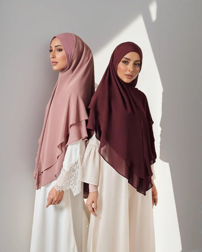 1pc Double layered Chiffon Ready to Wear Instant Hijabs Solid Headscarf Foulard Femme Musulman Shawl Wrap Bandana Beauty World Shop