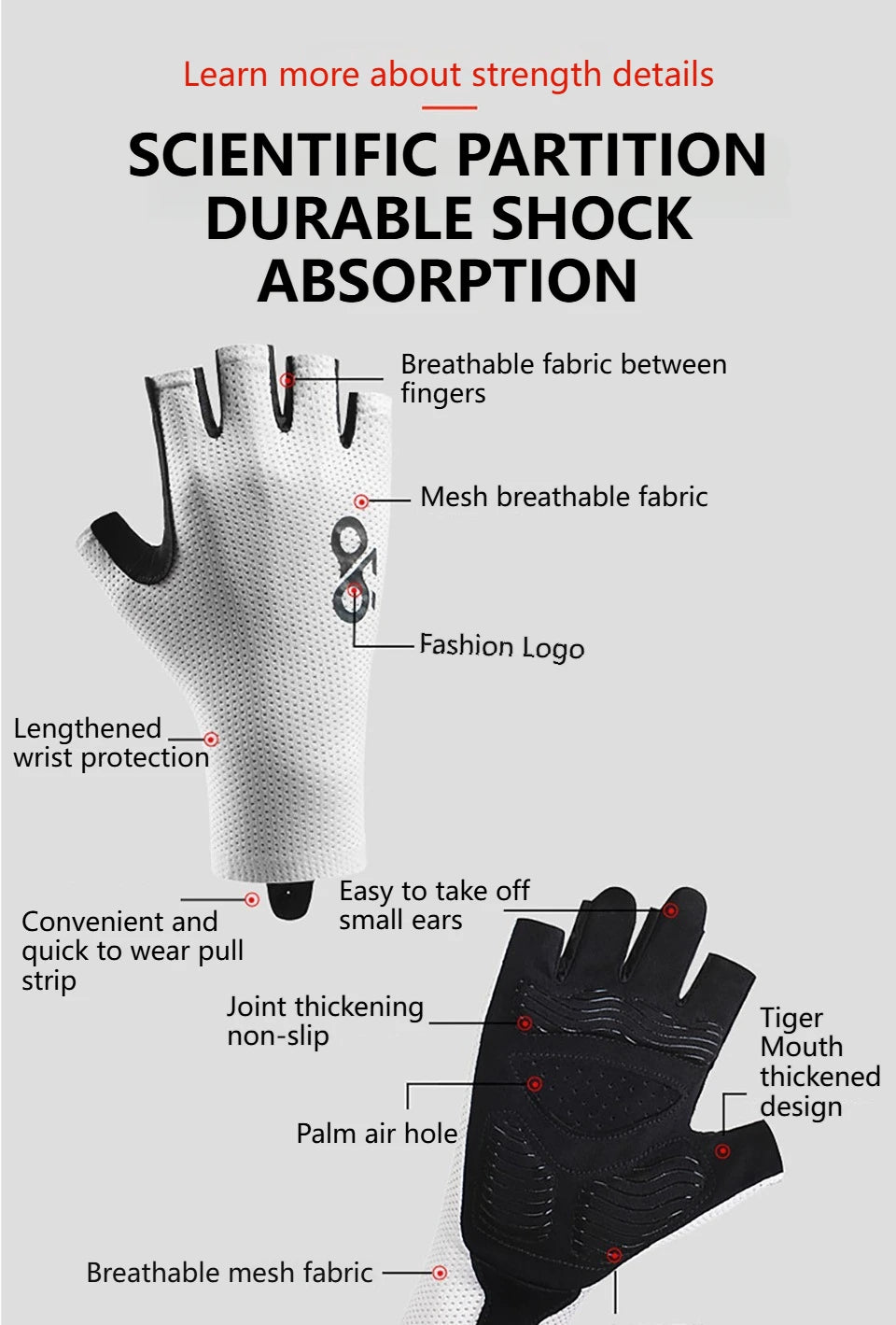 GETINFIT Riding Gloves Mesh Breathable Anti-slip Shock-absorbing Half-finger Gloves Outdoor Sports Fitness Mountaineering Riding Beauty World Shop