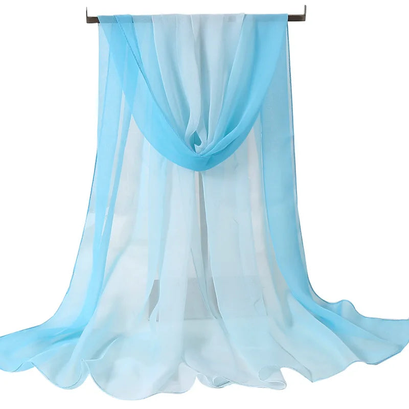 Four Seasons Thin Soft Chiffon For Women Silky Gradient Printing Beach Georgette Scarf Shawls Long Wraps Beach Sunscreen Hijab Beauty World Shop