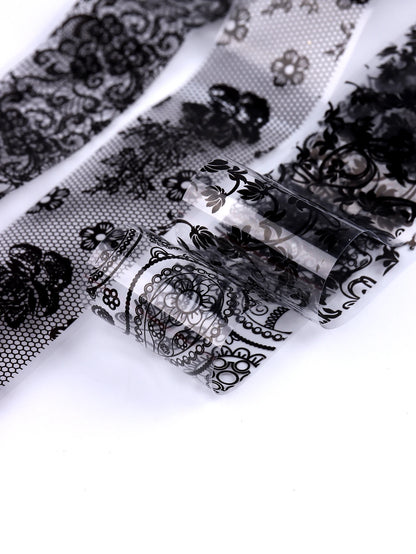 10 Sheets Lace Nail Foil White & Black Nail Stickers Design Transfer Foils Starry Sky Paper Nail Art Foil Decals for Nails Salon Beauty World Shop