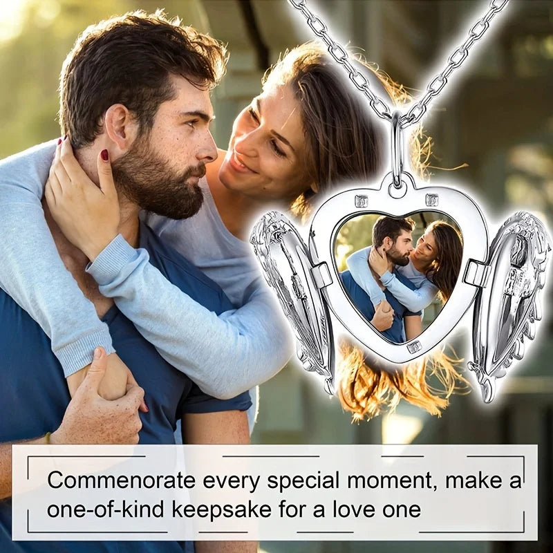 Custom Picture/photo Small Box Pendant Necklace, Personalized Angel Wing Small Box Pendant Men's Women's Necklace Christmas Gift Beauty World Shop