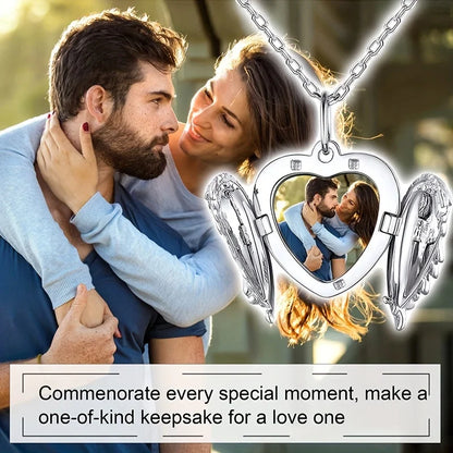 Custom Picture/photo Small Box Pendant Necklace, Personalized Angel Wing Small Box Pendant Men's Women's Necklace Christmas Gift Beauty World Shop