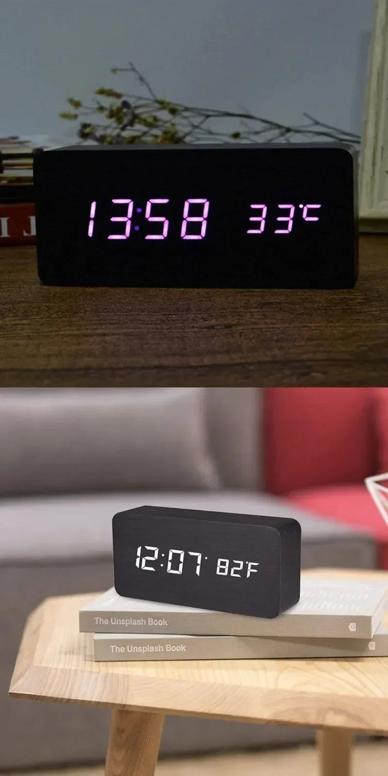 Digital Alarm Clock Wooden LED Table Clock with Temperature for Bedroom Office Travel Desk Decorations Beauty World Shop