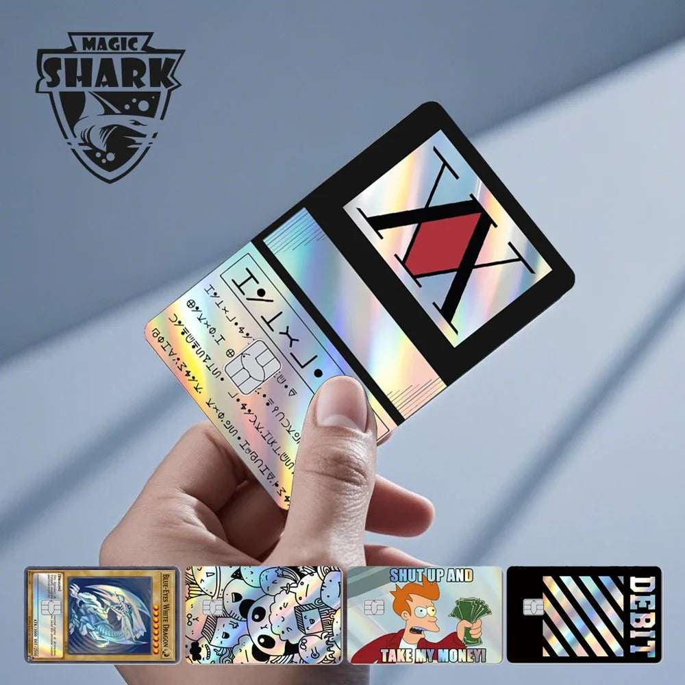 Magic Shark Skull Panda Hunter Broke Blue Eyes Dragon Laser Holographic Sticker Cover Film Skin for Credit Bank Debit Card Beauty World Shop