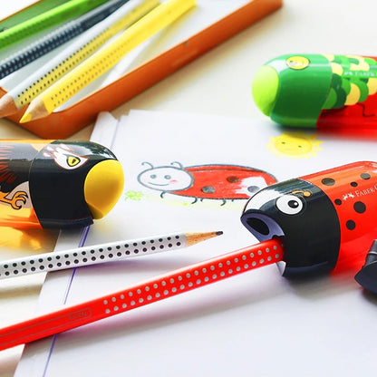 1Pc Faber Castell Double Hole Pencil Sharpener with Eraser Ladybug / Fish / Eagle Cute Stationery Back To School Beauty World Shop