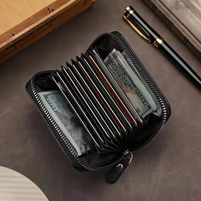 Vintage PU Leather Slim Wallet - Zipper RFID Blocking 11-Slot Card Holder, Retro Style Gift for Men & Women, Classic Design Beauty World Shop