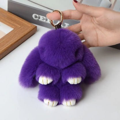 Fluffy Bunny Keychain - Plush Play Dead Rabbit Doll with Bow, Cute Animal Keychain Toy for Kids Girls, Soft Furry Gift Beauty World Shop