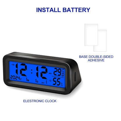 LCD Digital Car Clock Solar Power Temperature Humidity Gauge Backlight Automobiles Dashboard Clock Car Internal Accessories Beauty World Shop