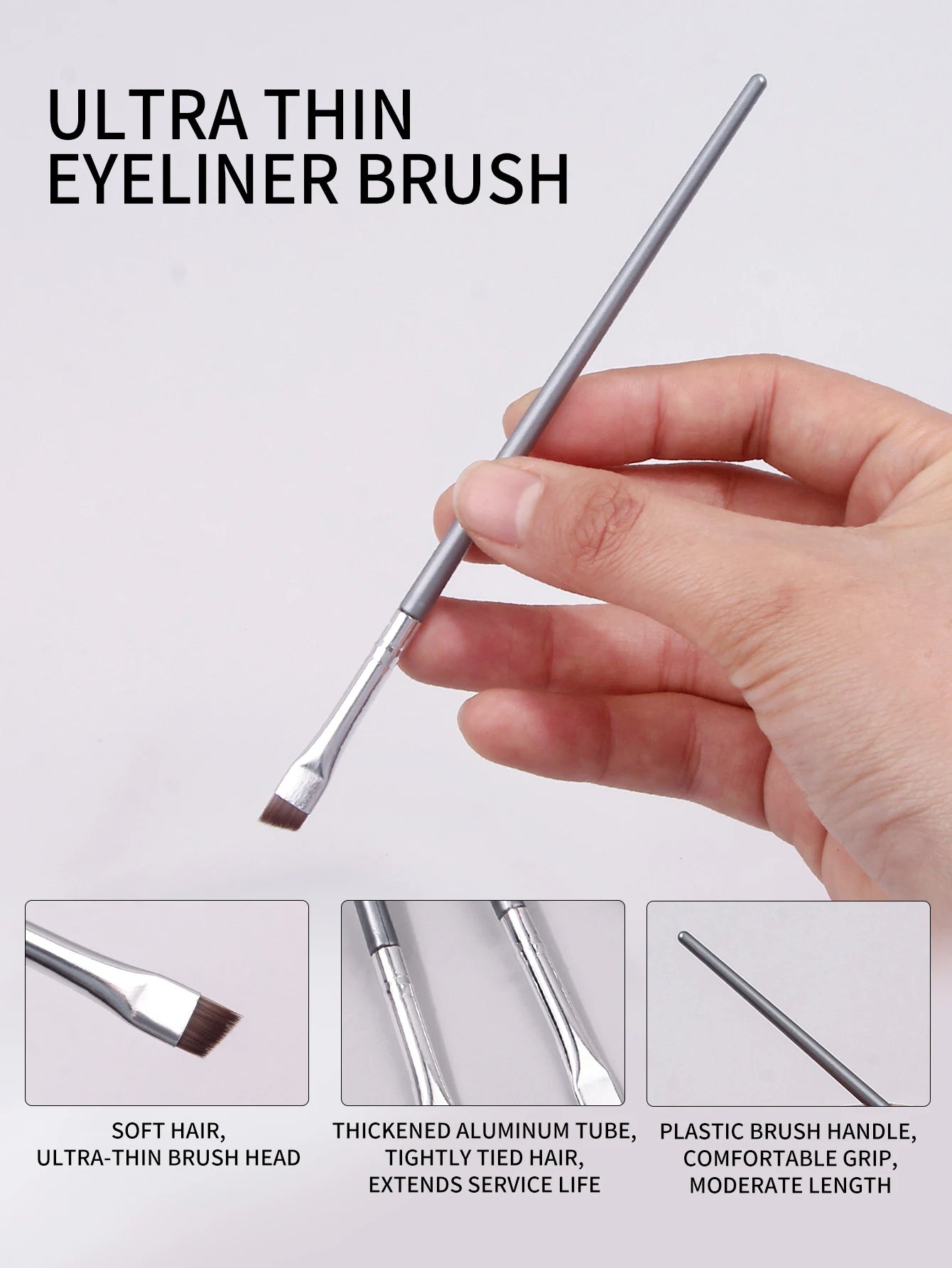 12pcs silvery Super Thin Blade Eyeliner Brush & Soft Makeup Brush Set, Portable Eyebrow Brush & Multipurpose Cosmetic Tool Beauty World Shop