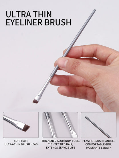 12pcs silvery Super Thin Blade Eyeliner Brush & Soft Makeup Brush Set, Portable Eyebrow Brush & Multipurpose Cosmetic Tool Beauty World Shop