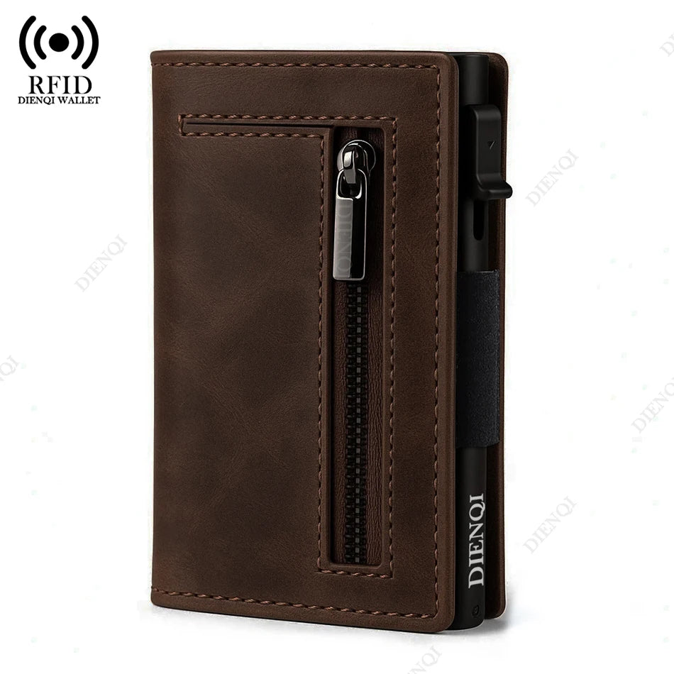 Anti-theft Credit Card Holder Men Wallets Rfid Blocking Aluminum Leather Pop Up Minimalist Wallet Cardholder Wallets for Men Beauty World Shop
