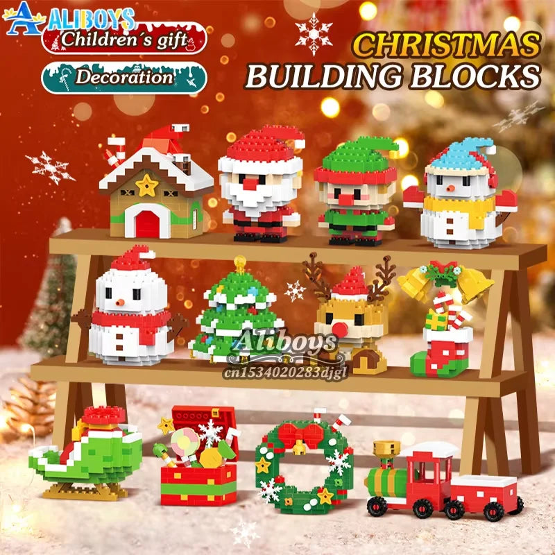 Christmas Building Block Santa Claus Snowman Elk Tree Micro Brick Puzzle Assembly Model Home Decoration Xmas Party Gift Kid Toy Beauty World Shop