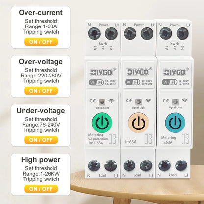 Tuya WIFI Smart Circuit Breaker 1P+N Over-Voltage/Current/Power Protector Under Voltage Protection Voice Remote Control Switch Beauty World Shop