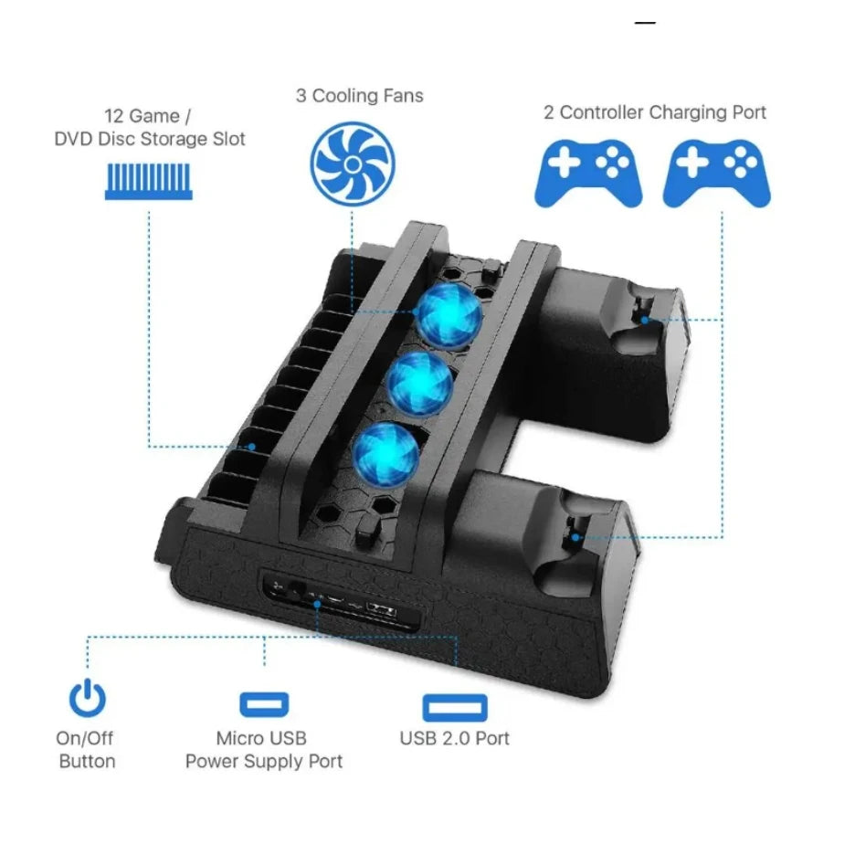 Stand Fan For Support Sony Play Station PS4 Pro Slim Console Playstation PS 4 Game Controller Cooler Accessories Cooling Control Beauty World Shop