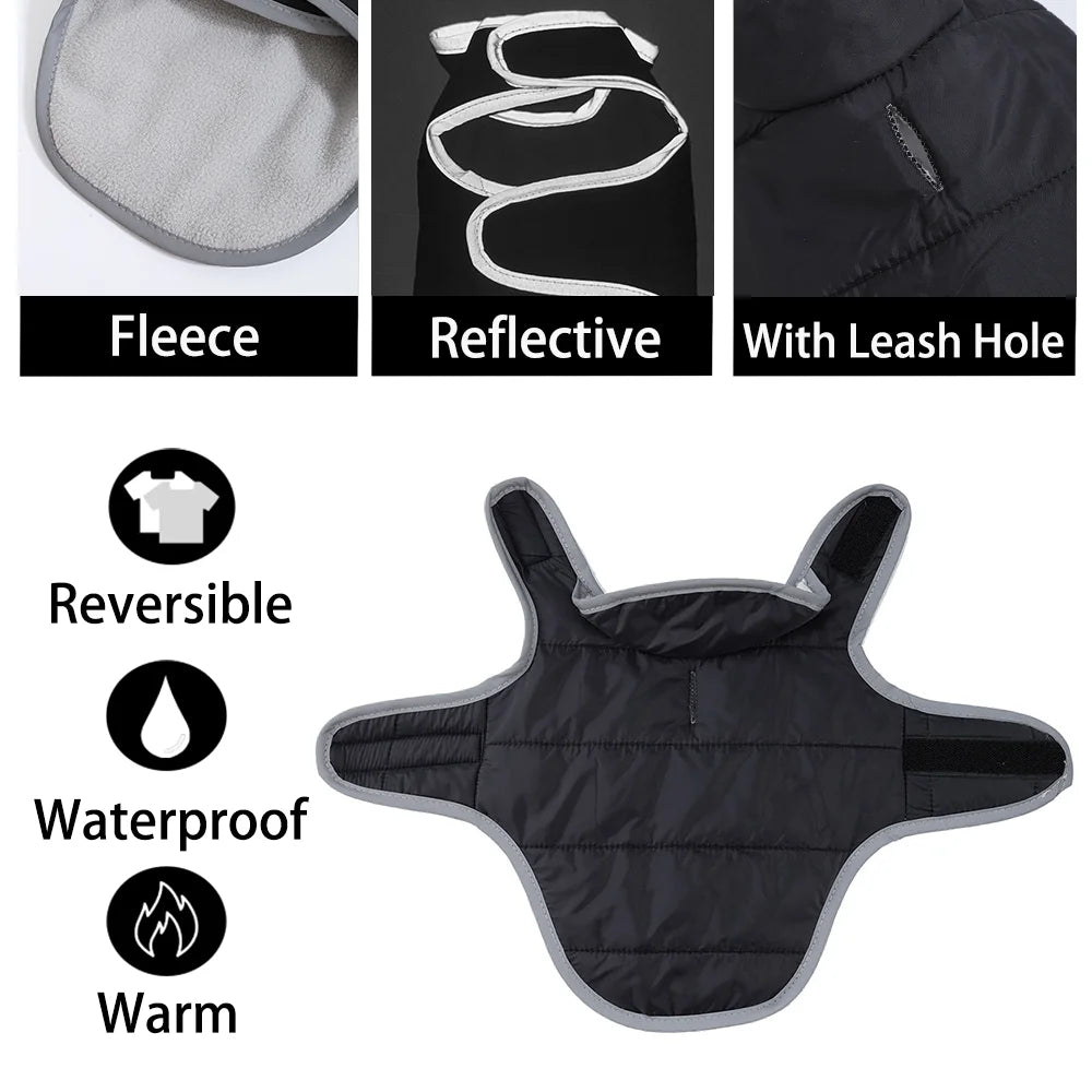 Reflective Pet Jacket With Leash Hole Reversible Waterproof Dog Outfits For Small Medium Dogs Cat Warm Chihuahua Vest For Winter