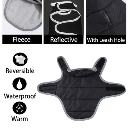 Reflective Pet Jacket With Leash Hole Reversible Waterproof Dog Outfits For Small Medium Dogs Cat Warm Chihuahua Vest For Winter