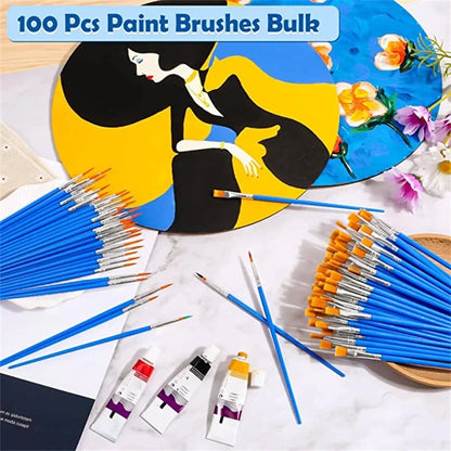100pcs Paint Brushes Set for Kids Acrylic with Flat Round Pointed Paint Brushes Craft Watercolor Oil Painting Brushes Beauty World Shop