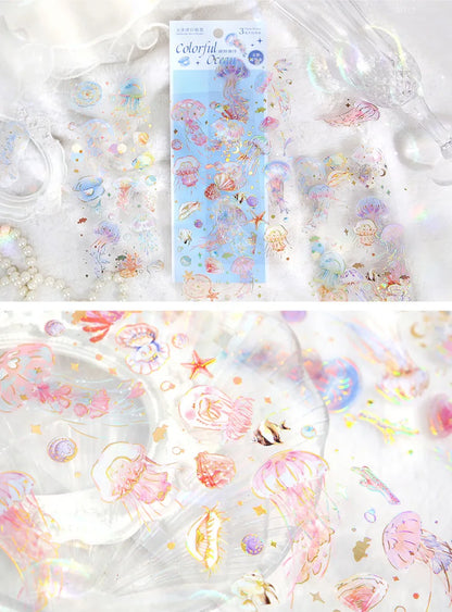 3pcs Kawaii Feather Dragonfly Bird Jellyfish Decorative Stickers Pack Scrapbooking Material Label Diary Phone Journal Planner Beauty World Shop
