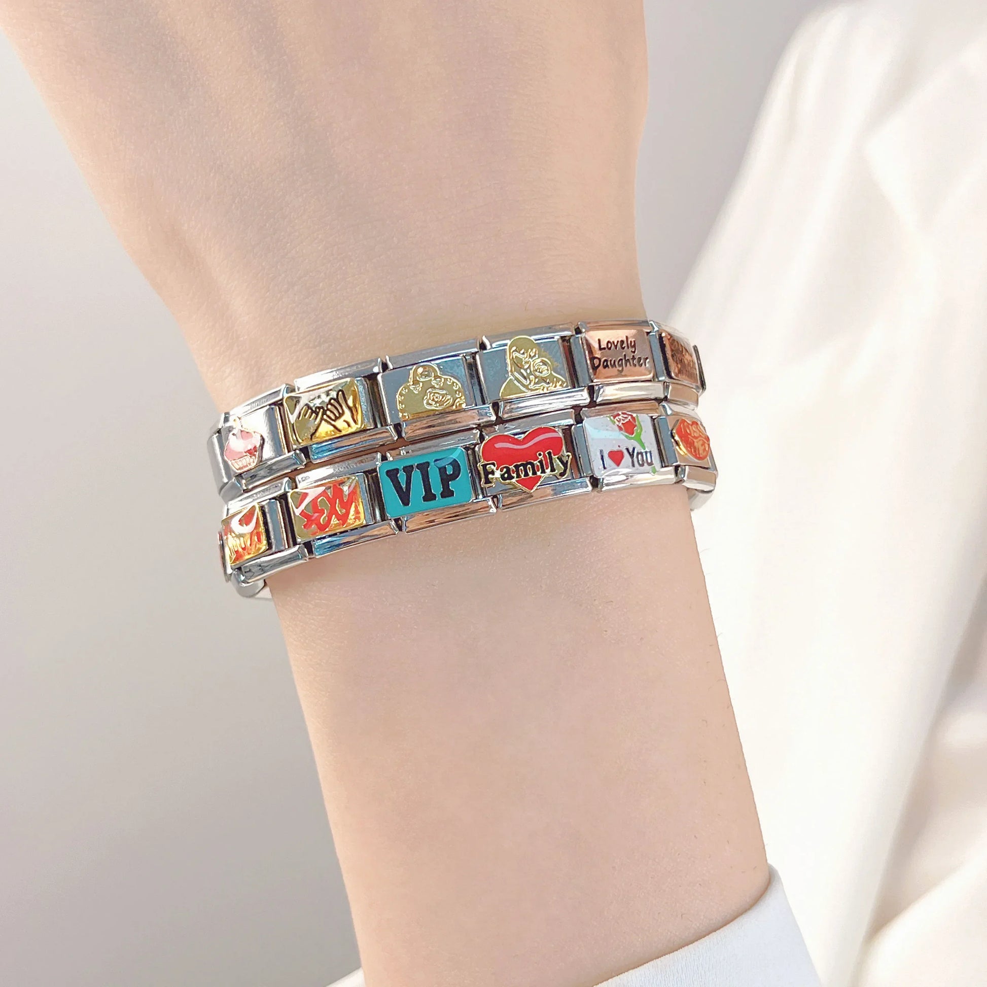 Hapiship 2024 Women Color Glaze Sexy Family Sweet Kiss Me Charm Links Fit 9mm Bracelet Stainless Steel Making Jewelry DJ717-C Beauty World Shop