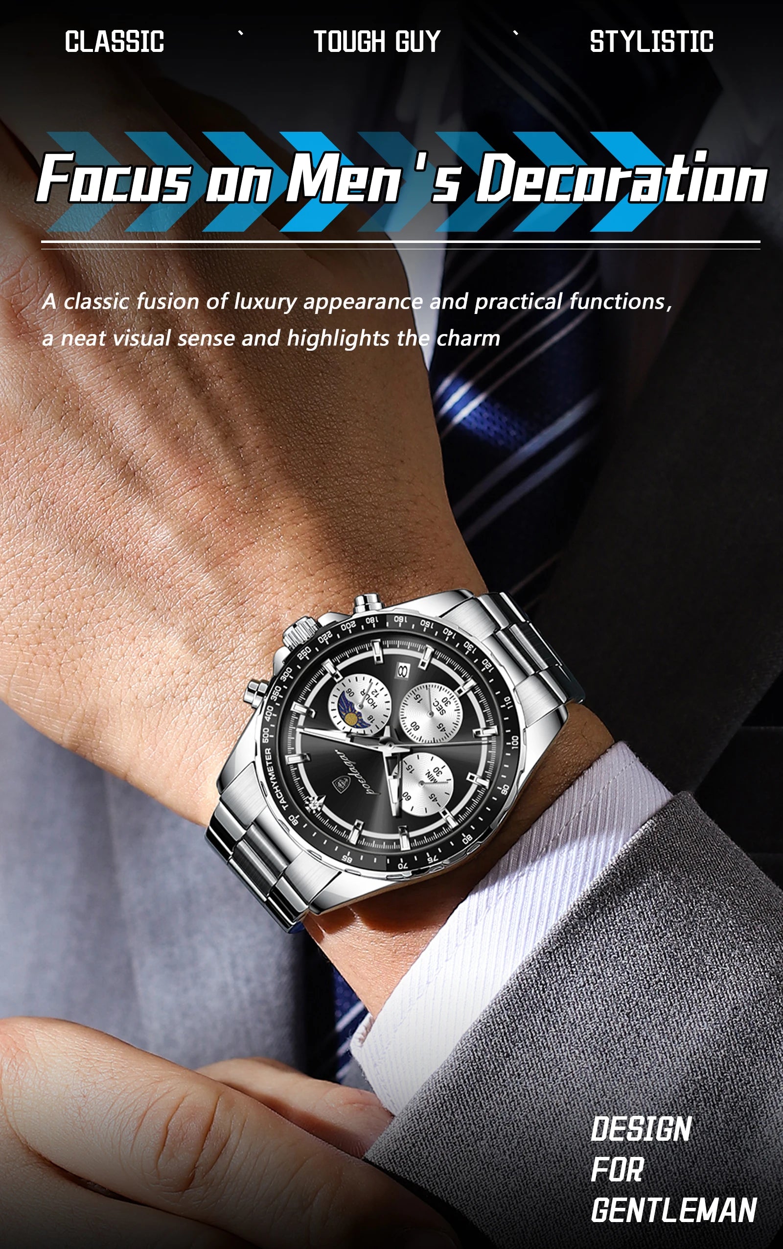 POEDAGAR Business Brand Man Wristwatch Waterproof Stainless Steel Luminous Men Watch Chronograph Date Men's Quartz Watches Reloj Beauty World Shop