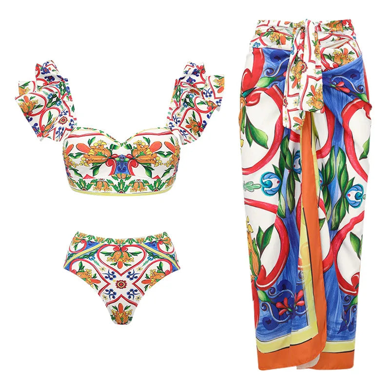 2026 New Sexy Ruffle Bikini Set Printed Brazilian Biquini Women Swimwear Skirt Bathing Suit Girls Summer Beachwear Dress Beauty World Shop