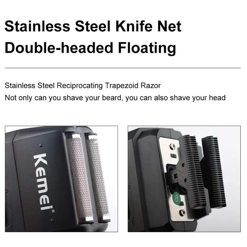 Kemei Rechargeable Cordless Shaver for Men Twin Blade Reciprocating Beard Razor Face Care Multifunction Strong Trimmer  KM-1102 Beauty World Shop