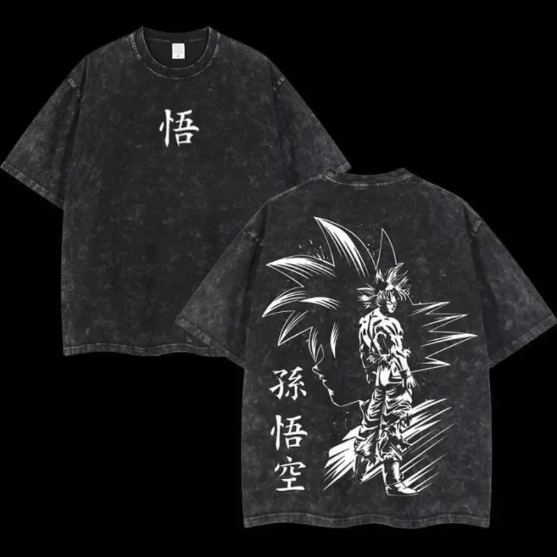 Anime Dragon Ball Cosplay Washed T-Shirt Cotton Short Sleeve Loose Large Casual Sports Fitness T-Shirt Men's Harajuku Clothing Beauty World Shop