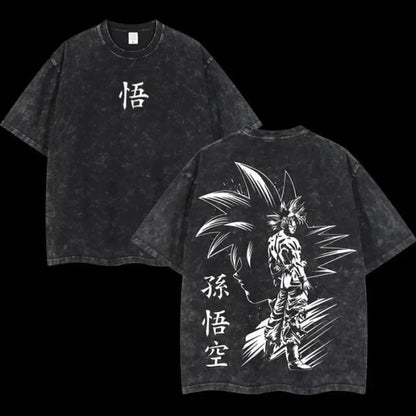 Anime Dragon Ball Cosplay Washed T-Shirt Cotton Short Sleeve Loose Large Casual Sports Fitness T-Shirt Men's Harajuku Clothing Beauty World Shop