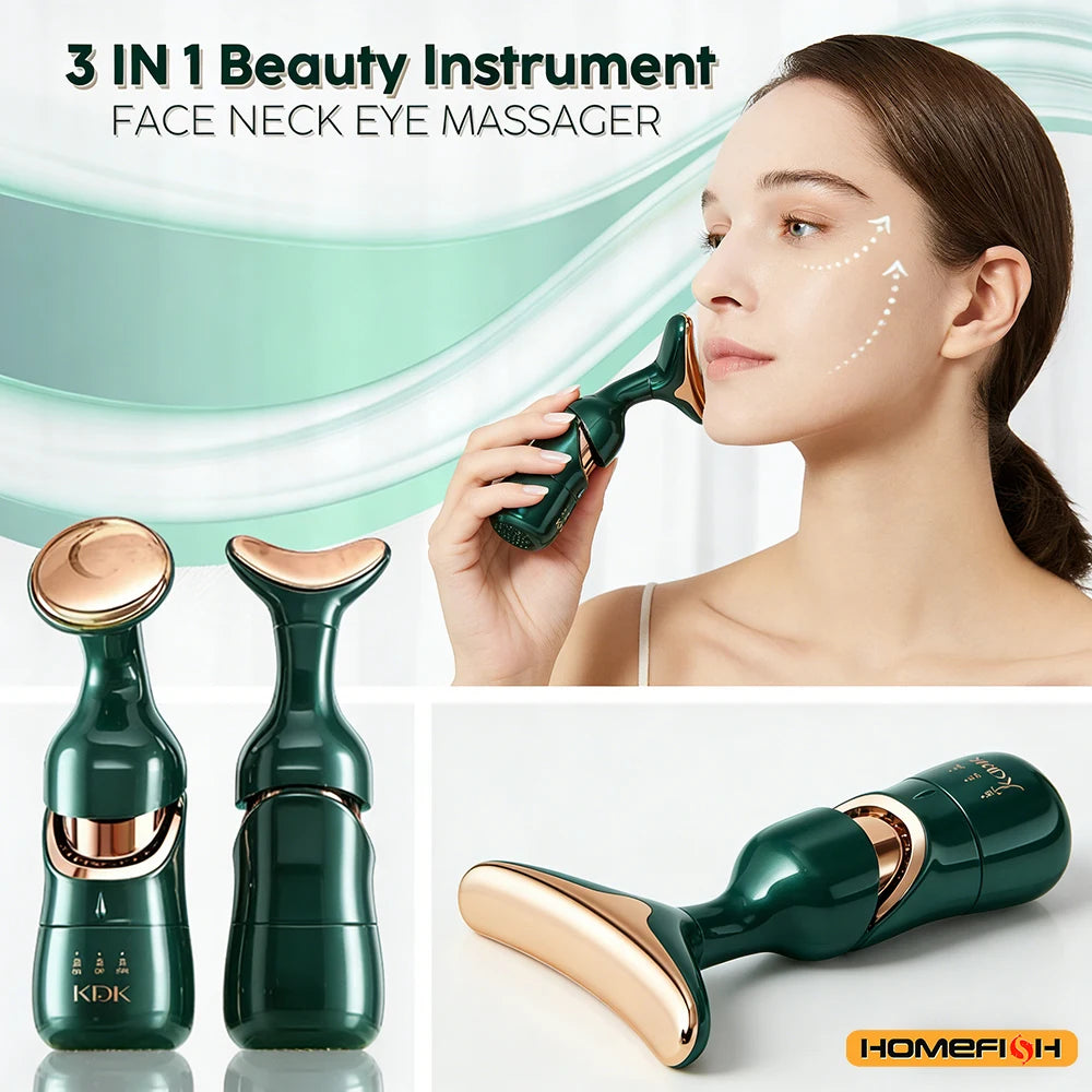 HOMEFISH 3 In 1 Facial Lifting Device Neck Facial Eye Massage Face Slimmer EMS Beauty Skin Tightening Wrinkle Anti Face Massager Beauty World Shop