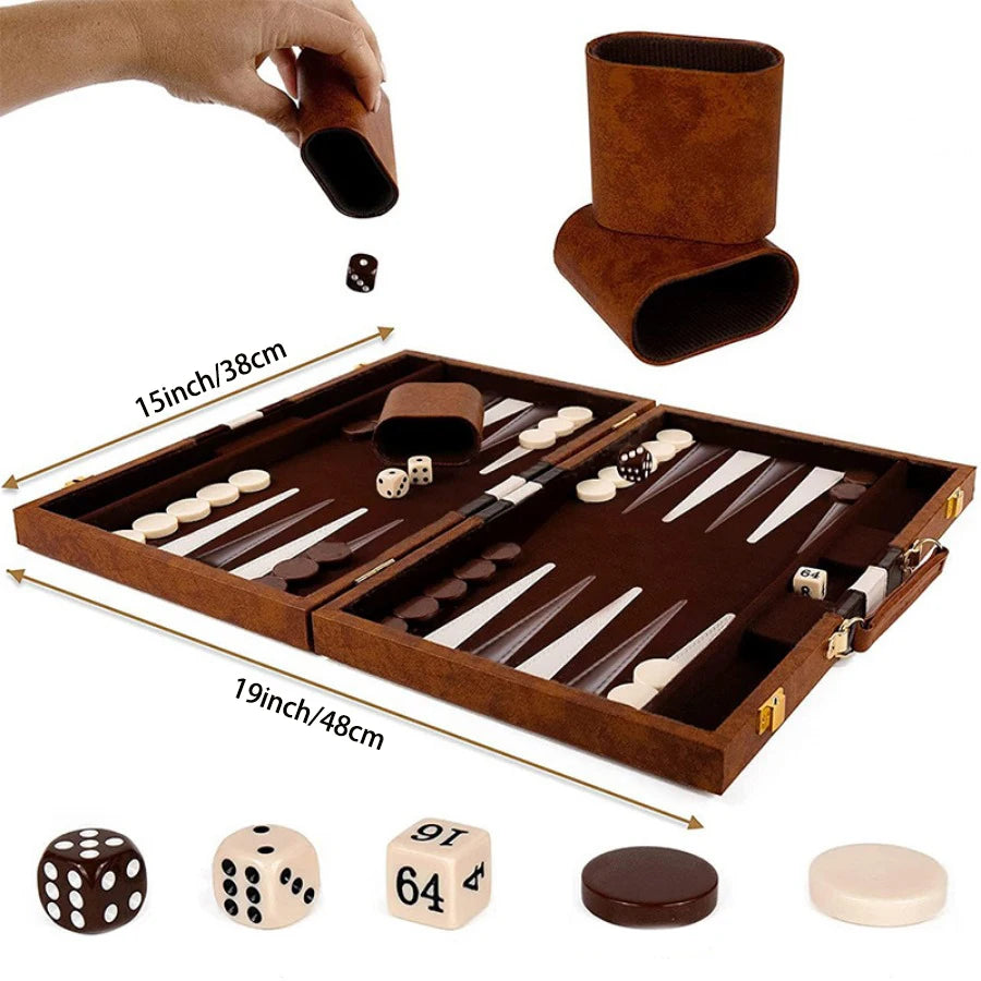 38cm Backgammon Set Classic Folding Board with Leather Case, Portable Travel Game, Ideal Gift Package for Strategy Lovers Beauty World Shop