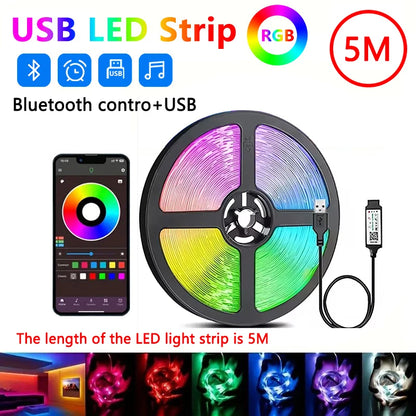 Bluetooth USB 5V RGB LED Strip Light 5050 Controller 5M Flexible Diode Lamp Tape Lights TV Background Lighting Desk Room Decor Beauty Fashion
